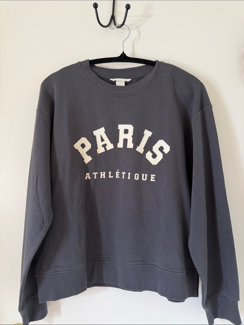 H&M Black 'Paris Athlétique' Crewneck Sweatshirt with White Lettering